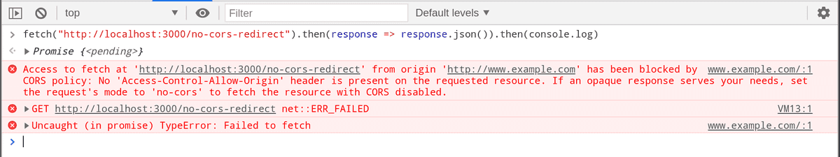 Error on redirection with no CORS support